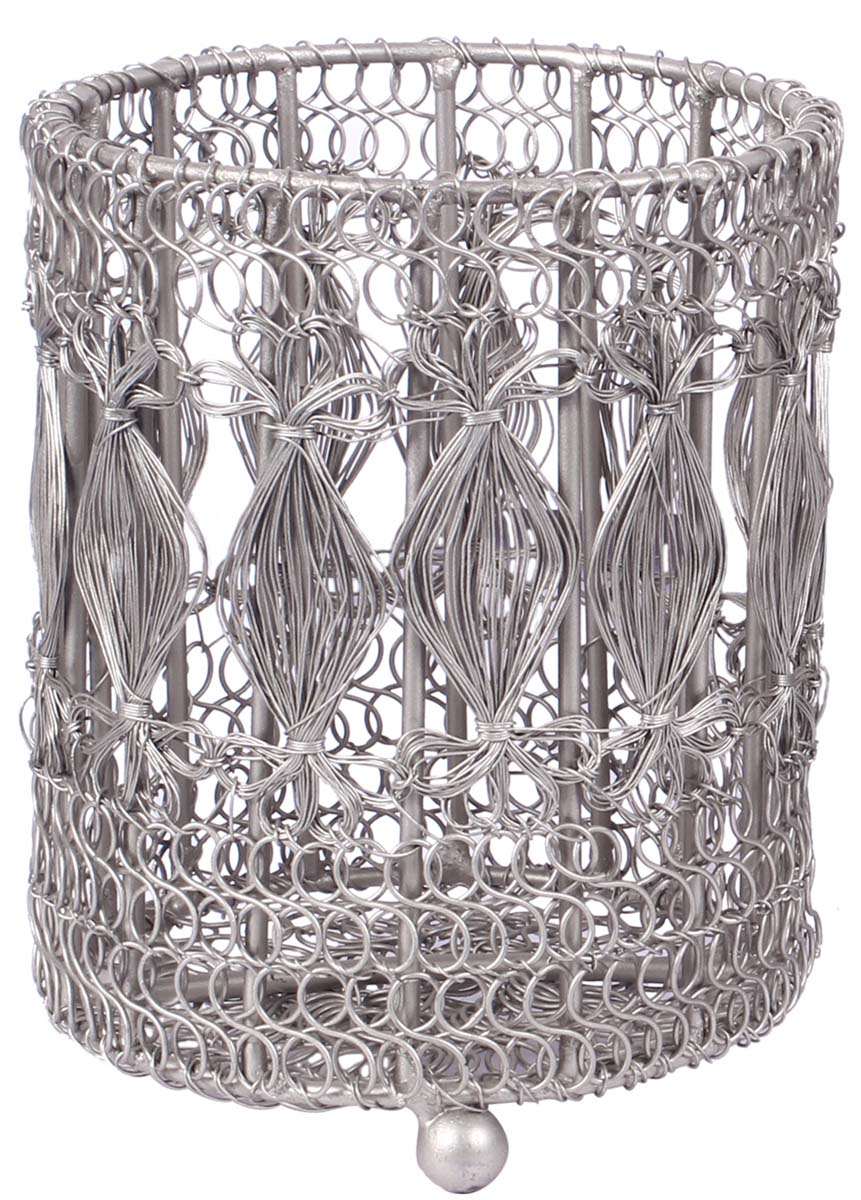5” Cylindrical Tea-Light Holder / Candle Stand in Wire Mesh with Diamond Pattern - Steel-Gray Color - Antique-Look Home Decor - Buy in Bulk Wholesale